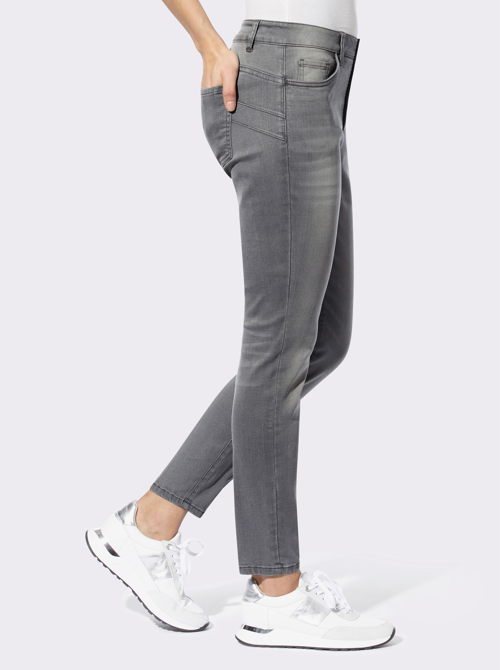 heine 5-Pocket-Jeans mit kontrastfarbigen Nähten - light grey-denim