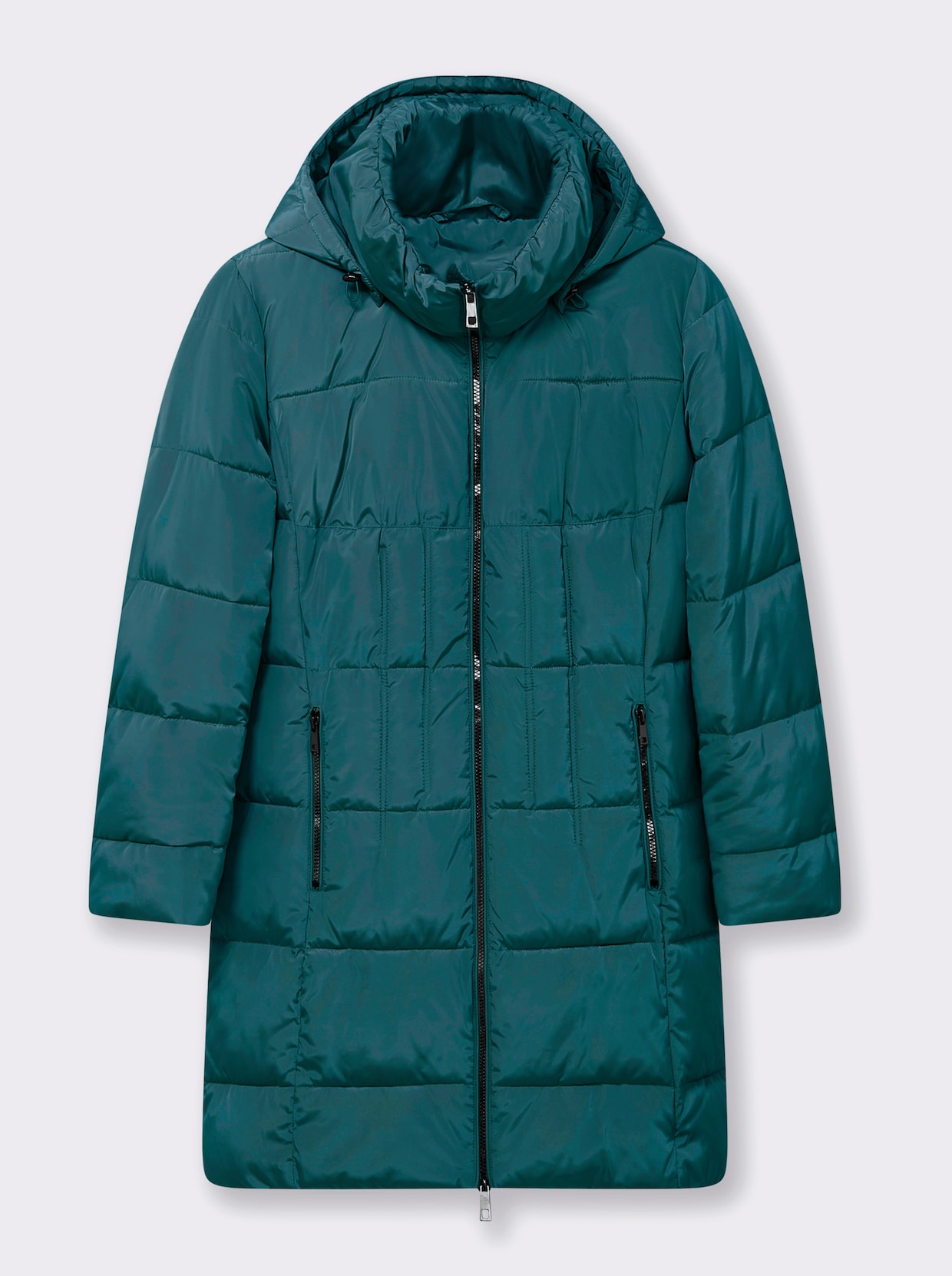 Steppmantel mit Raffung am Stehkragen - petrol