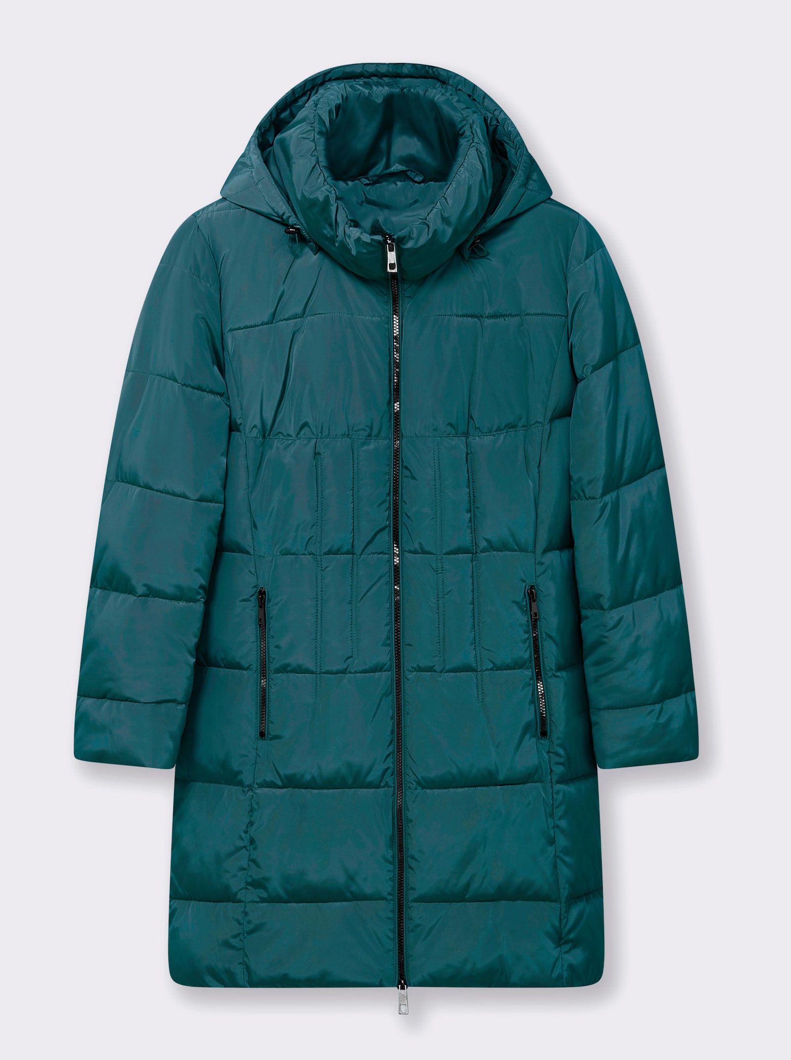 Steppmantel mit Raffung am Stehkragen - petrol
