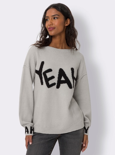 heine Strickpullover mit Schriftzug vorne - hellgrau-meliert