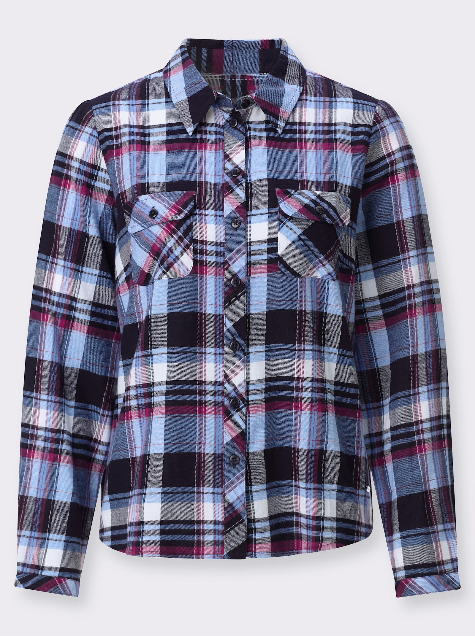 Flanell-Bluse - magenta-marine-kariert