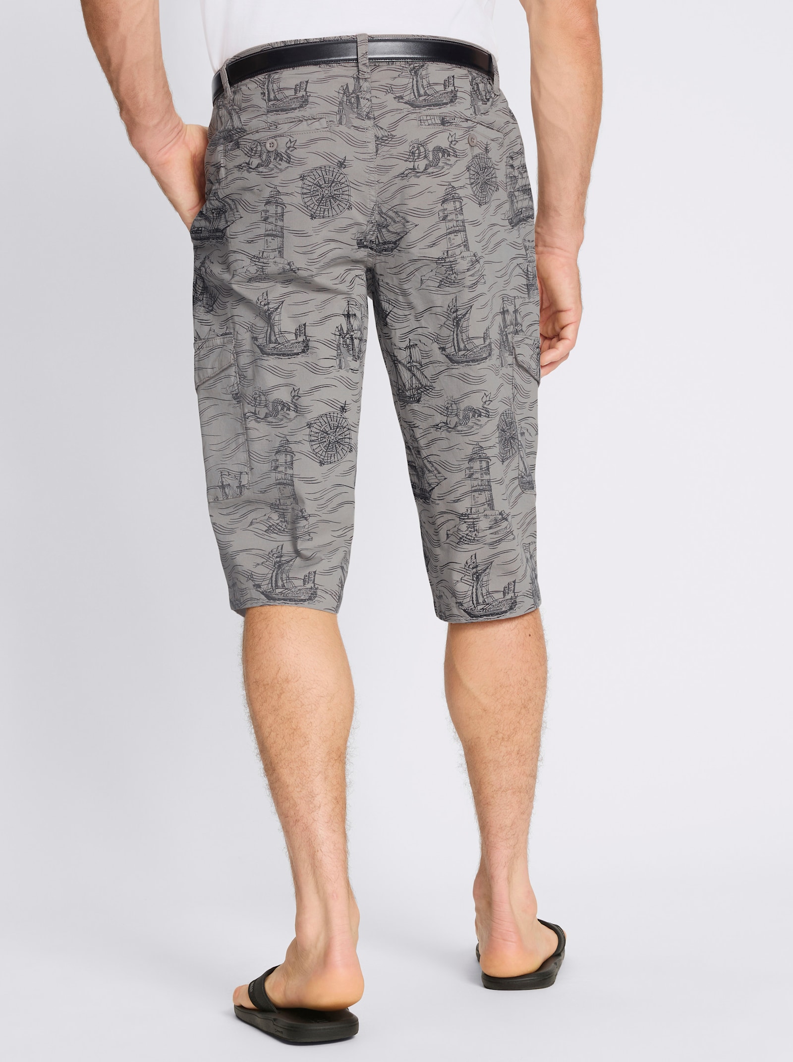 Bermudas mit Piratenschiff-Print, Twill - steingrau-bedruckt