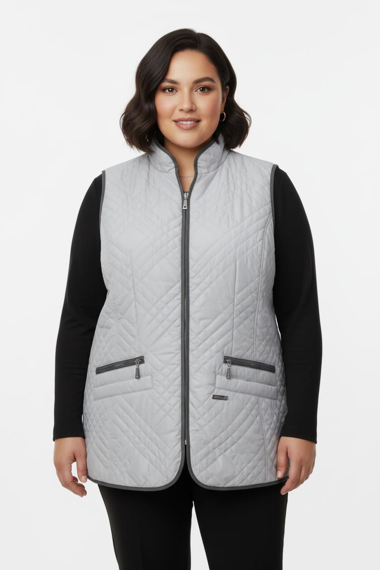 Steppweste mit Reißverschluss-Taschen - hellgrau