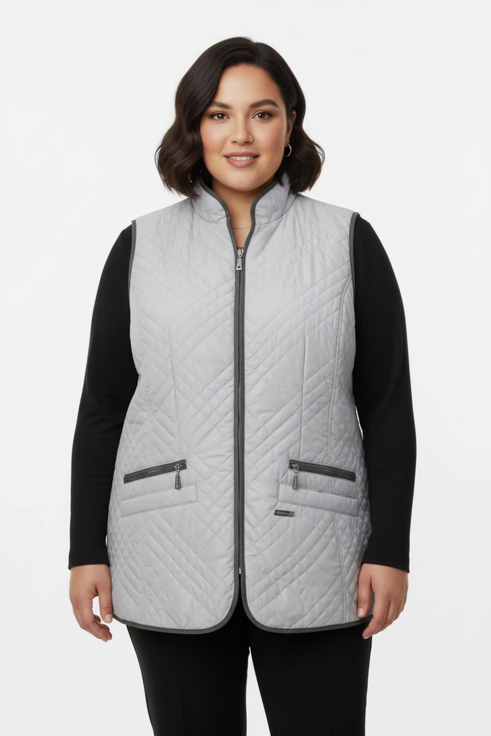 Steppweste mit Reißverschluss-Taschen - hellgrau