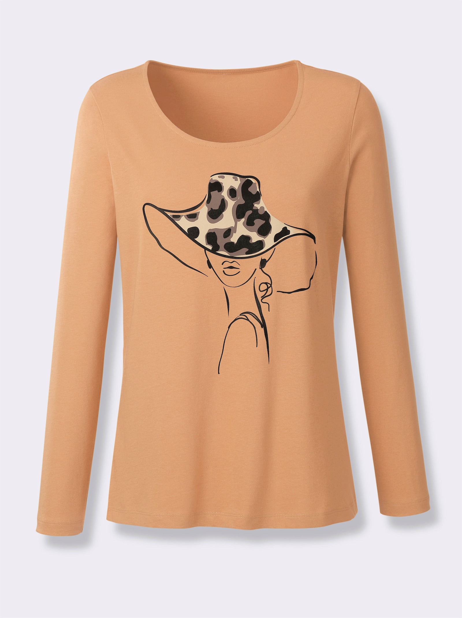 Langarmshirt mit Druck vorne - camel