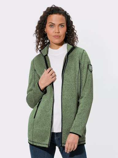 Strickfleecejacke in Longform - eucalyptus-schwarz-gemustert