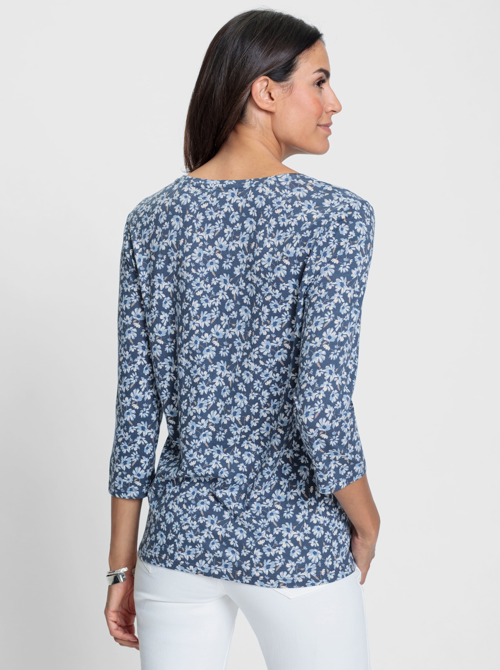 Rundhalsshirt mit Blümchen-Print - rauchblau-bleu-bedruckt