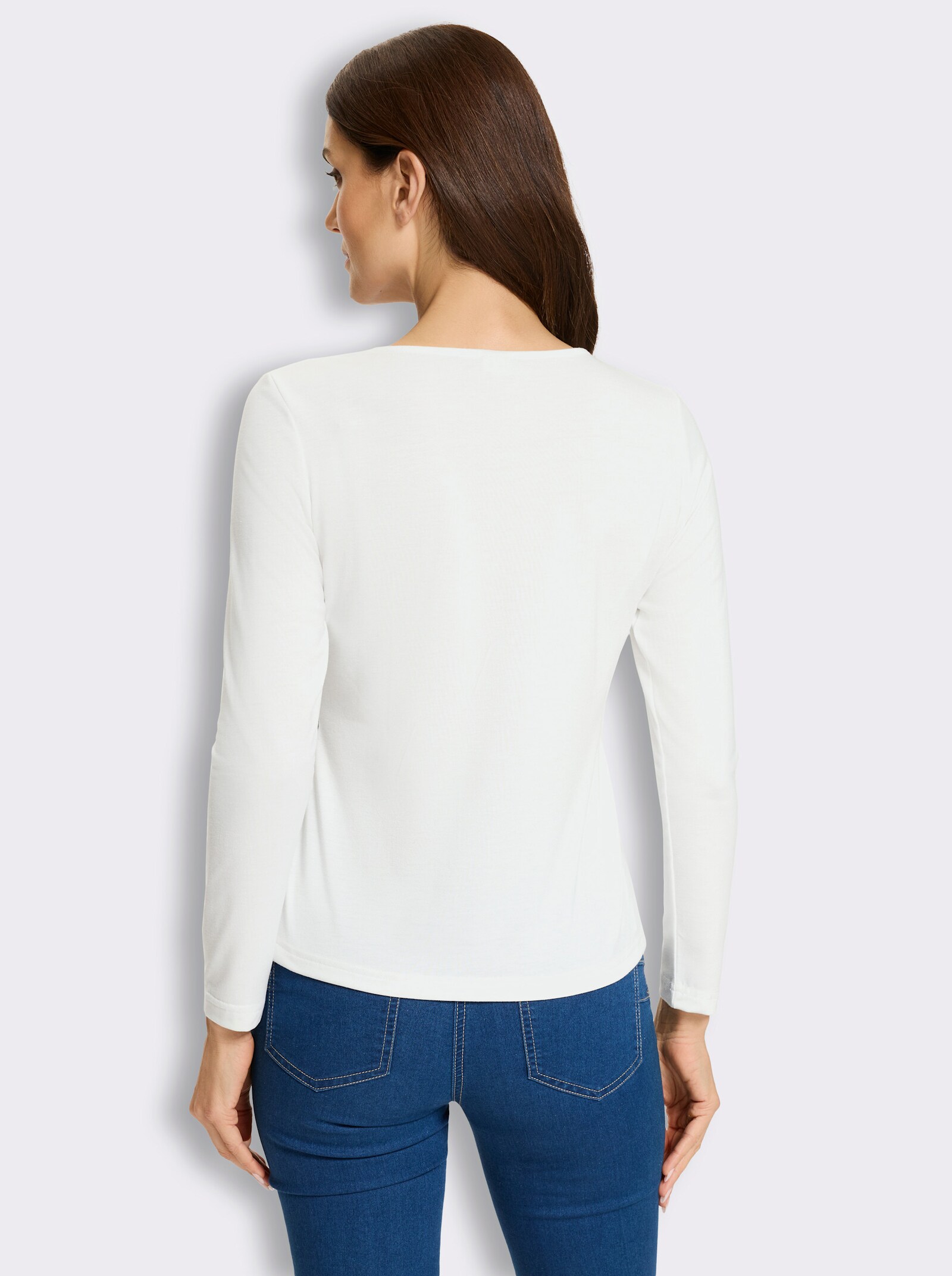 heine Langarmshirt mit modischem Spitzendruck - ecru-schwarz-bedruckt