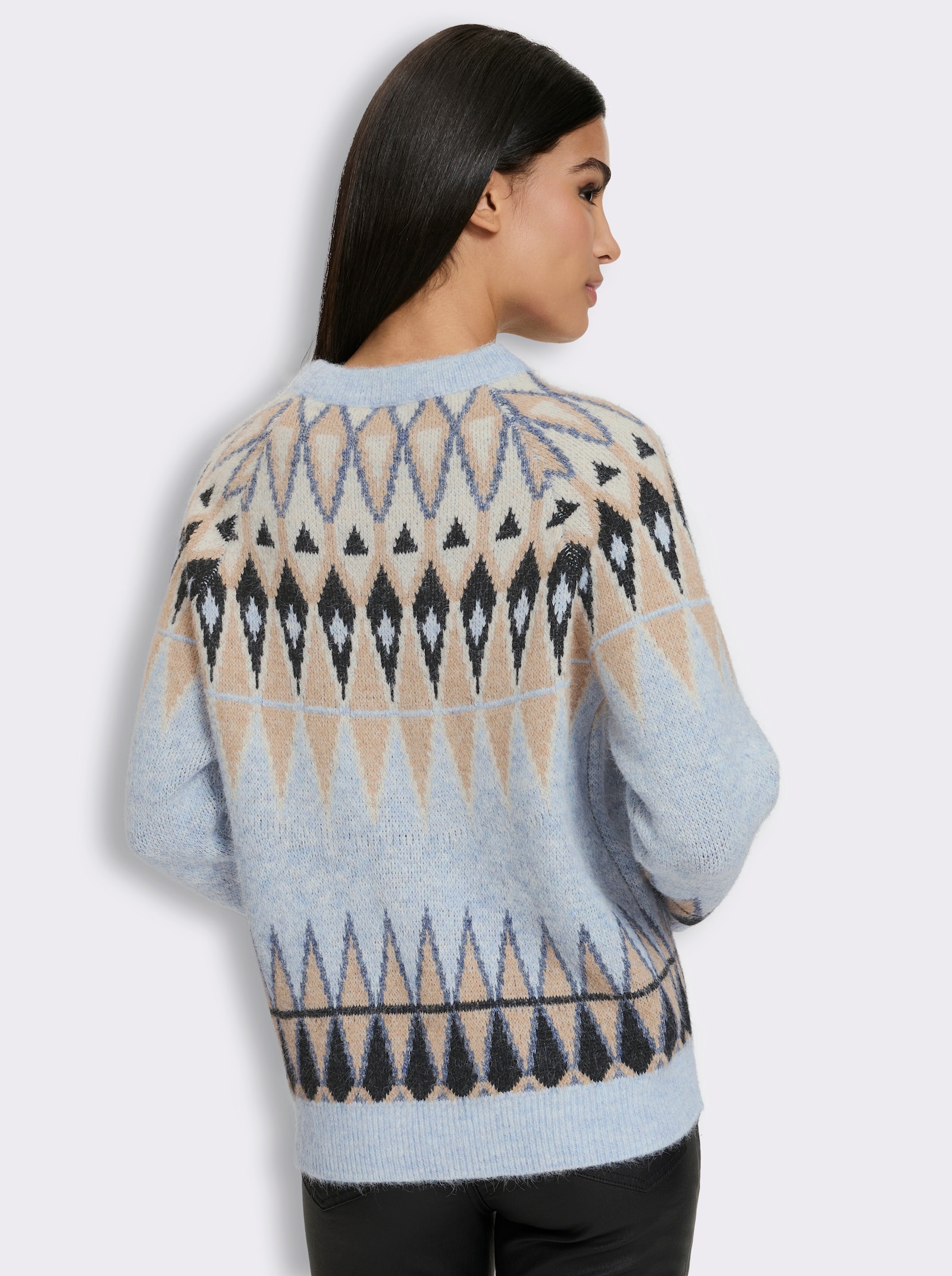heine Norwegerpullover mit Fauschgarn - bleu-camel-gemustert