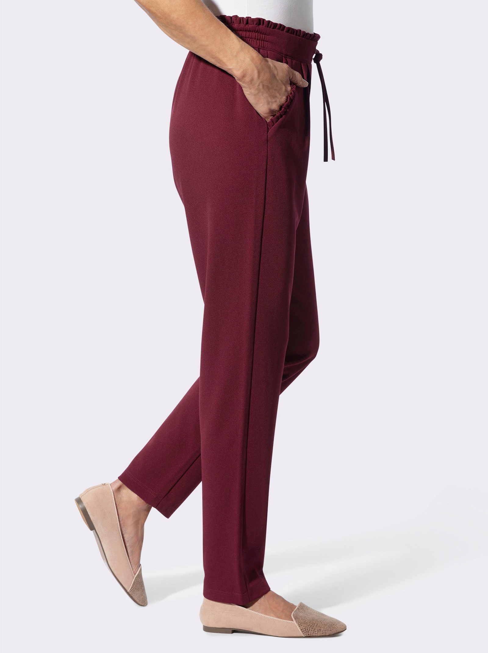 Jerseyhose mit Rüschen am Dehnbund - bordeaux