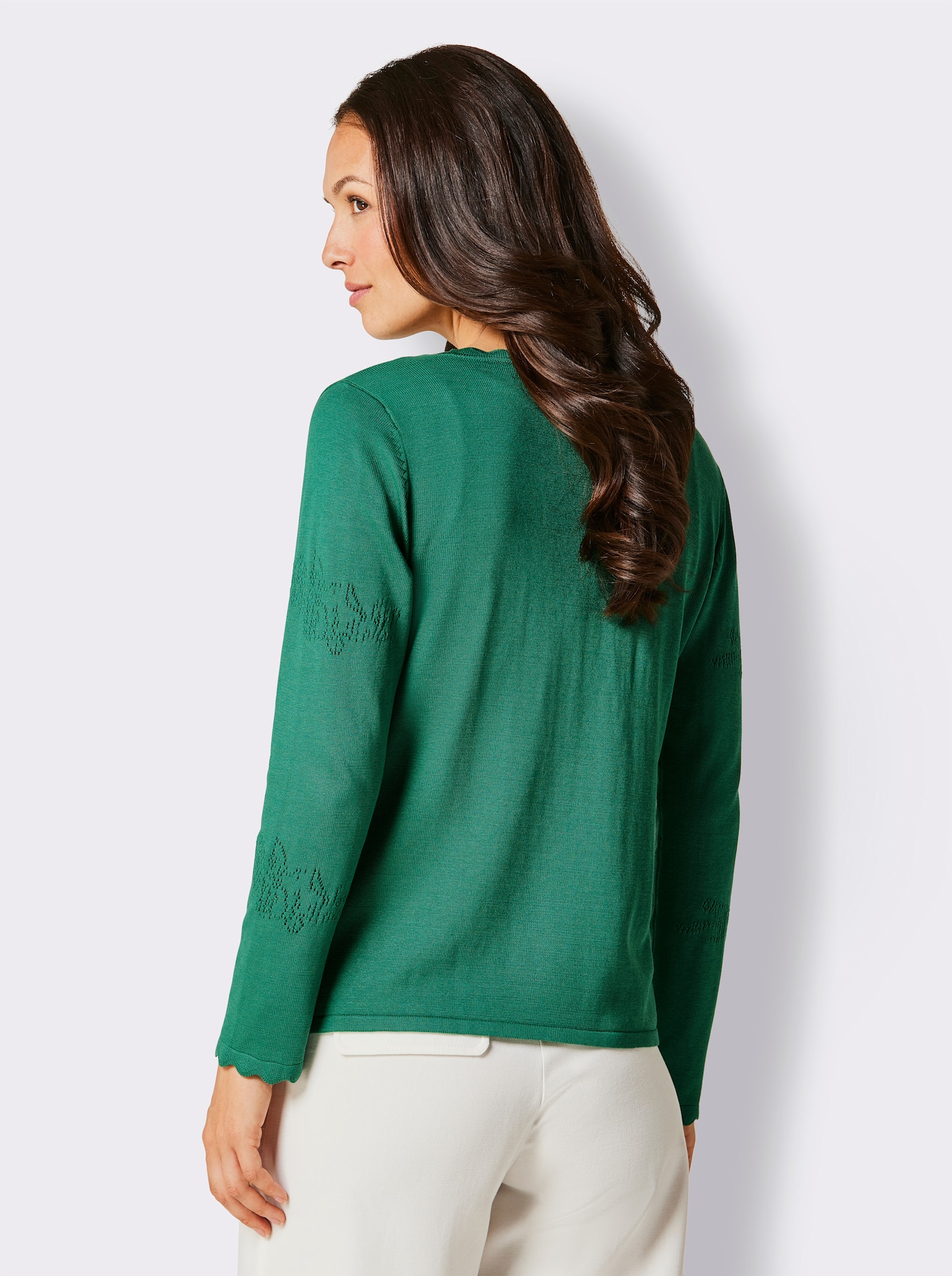 CREATION L PREMIUM Ajourstrickjacke mit 55% Seide - grün