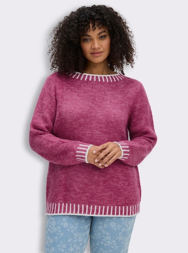 Langarm-Pullover mit effektvollen Kontrasten - magenta-ecru-gemustert