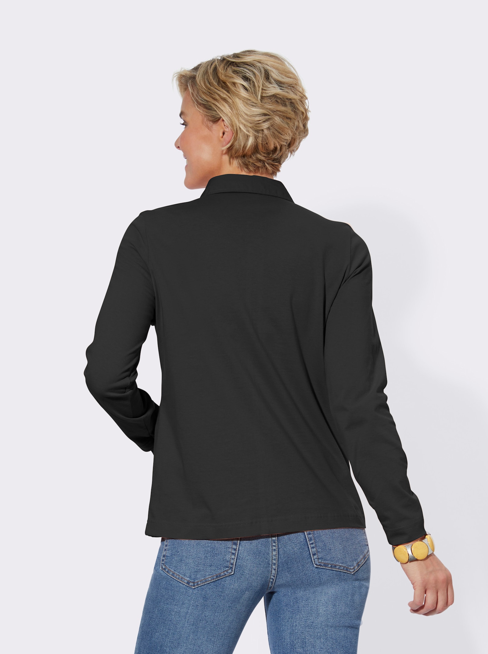 Langarm-Poloshirt in reiner Baumwoll-Qualität - schwarz