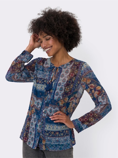 heine Druckbluse mit Top - marine-ocker-bedruckt