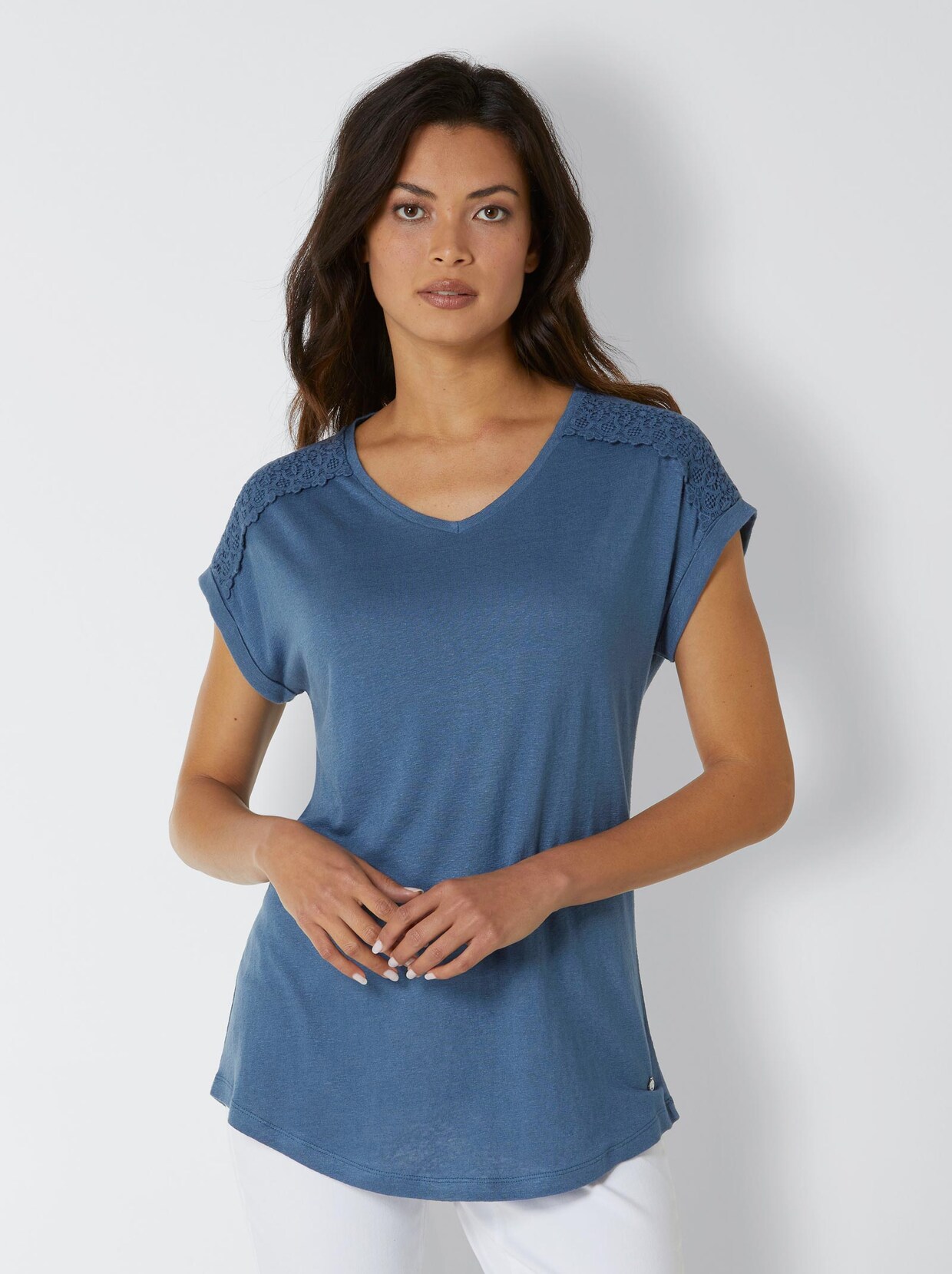 Creation L Premium Shirt van linnen en viscose - jeansblauw