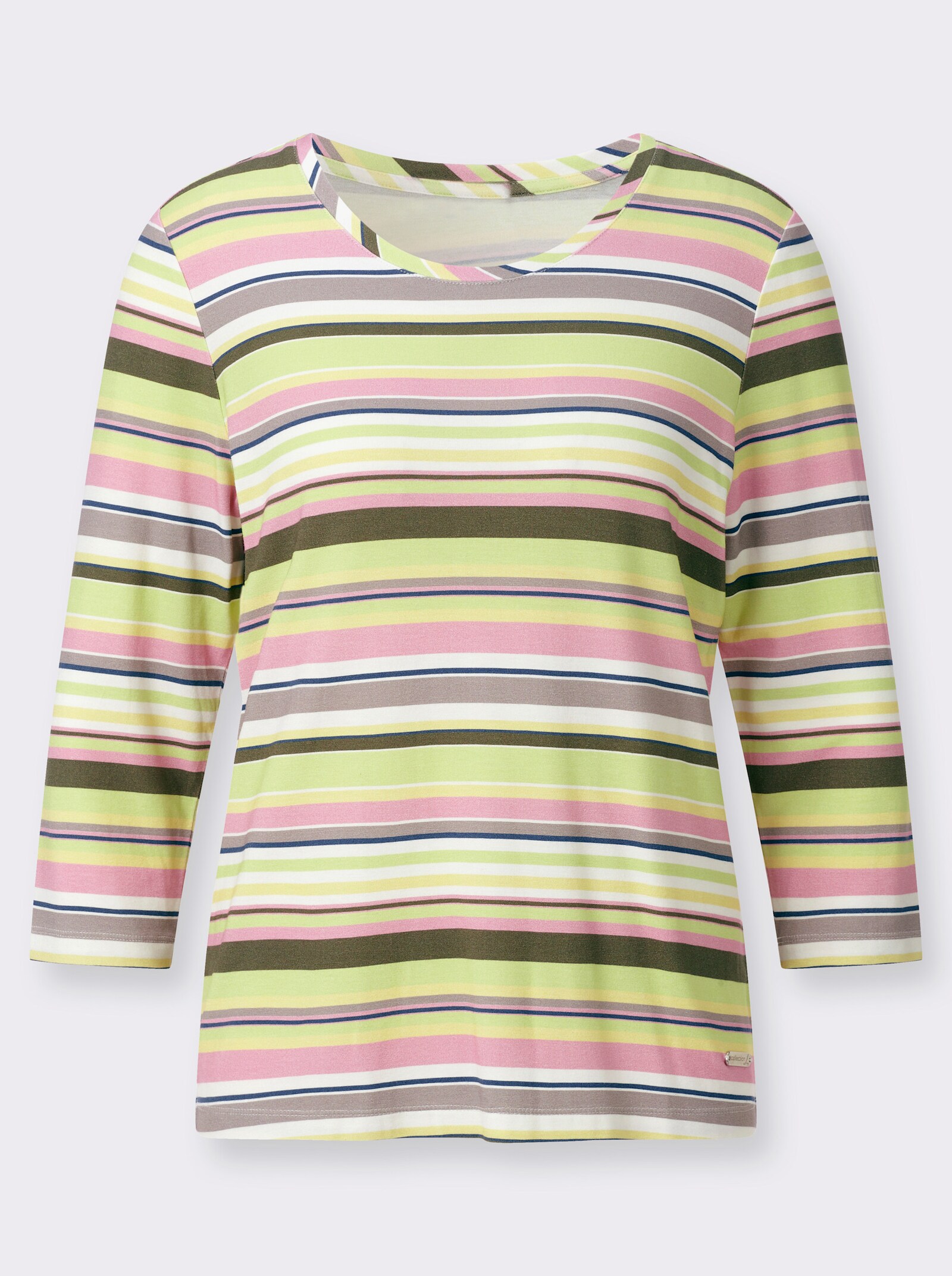Rundhalsshirt mit 3/4-Ärmeln - khaki-rosé-bedruckt