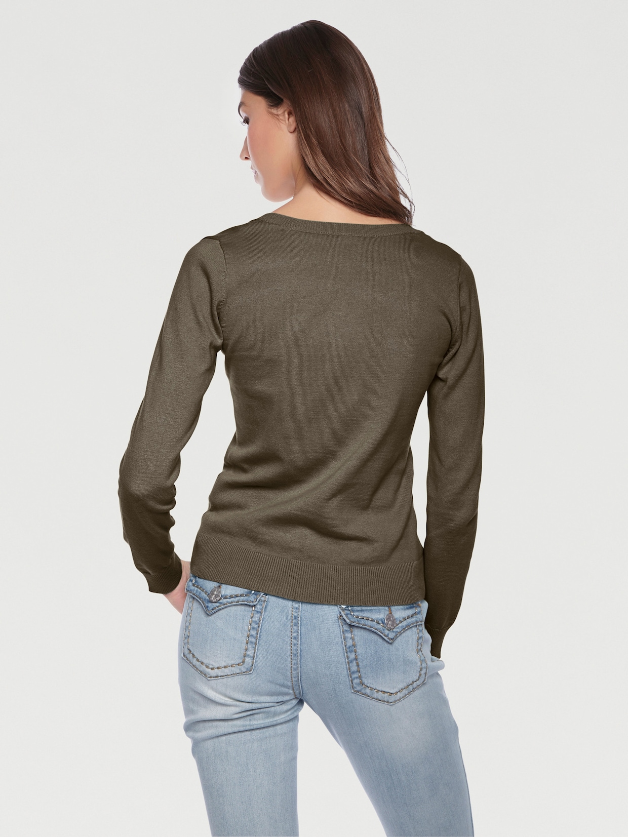 heine Pull col rond - vert olive