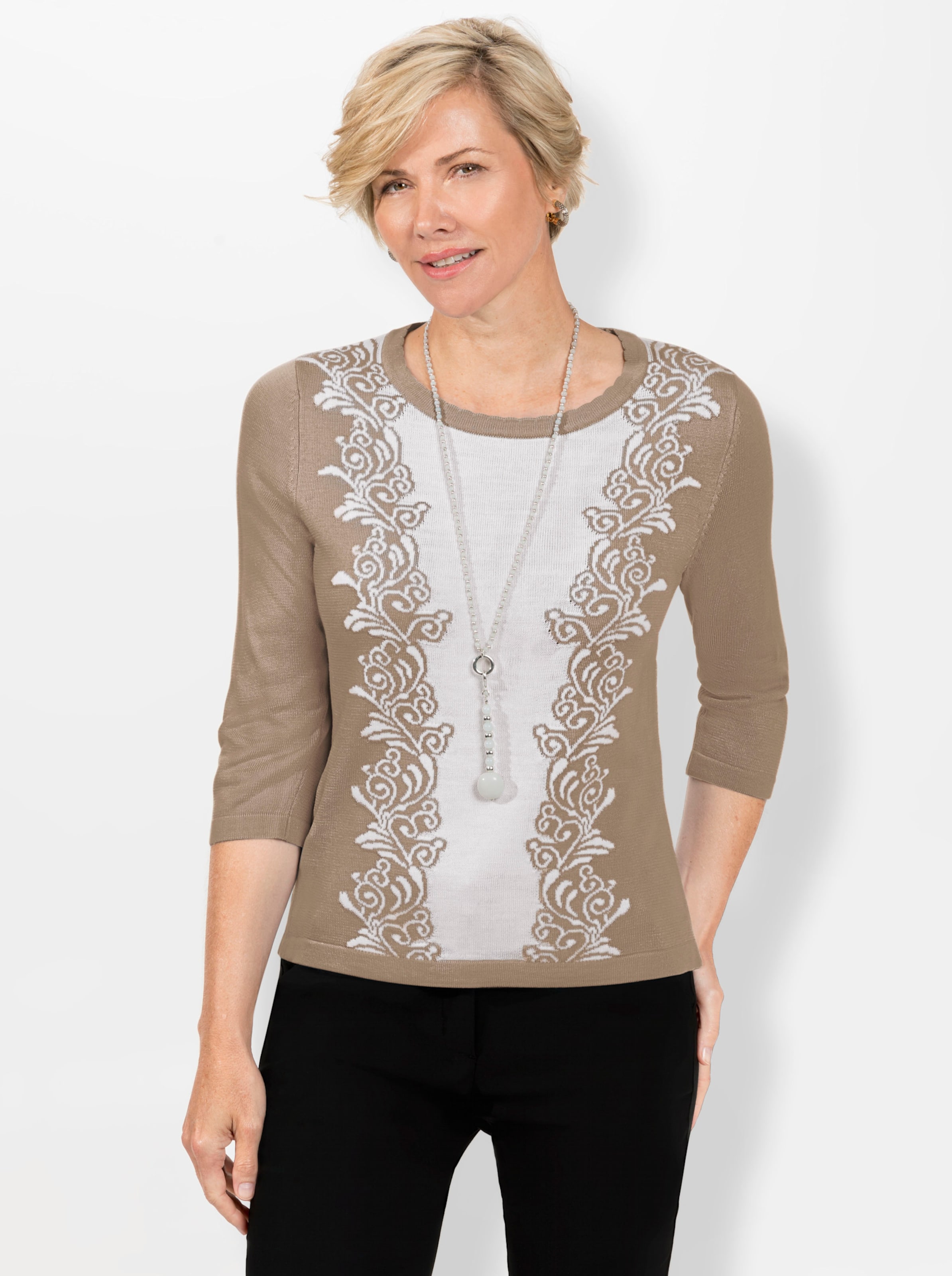 Witt Damen Pullover, beige-ecru-gemustert