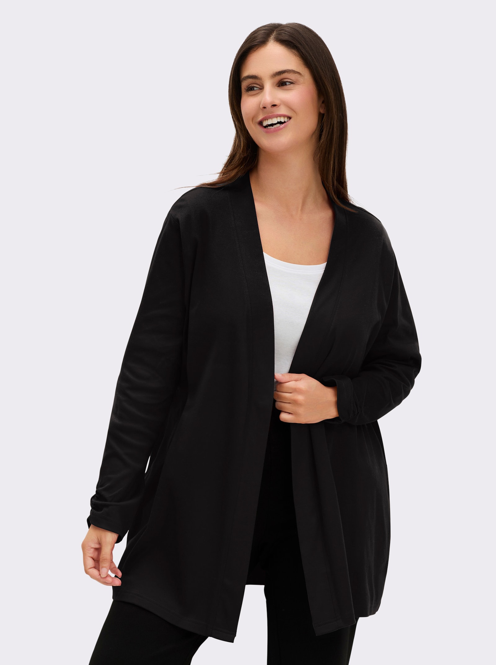Shirtjacke mit Ärmel-Raffungen - schwarz