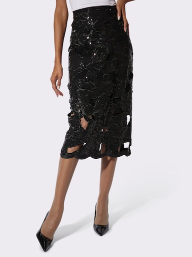 Paillettenrock aus Spitze - schwarz