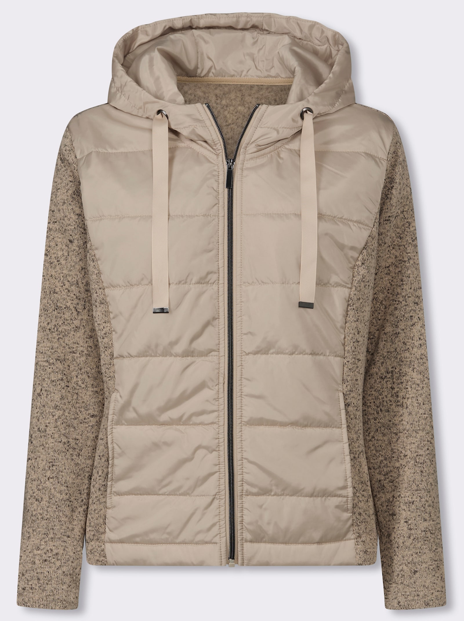 Strickfleecejacke mit gestepptem Web-Einsatz - beige-meliert