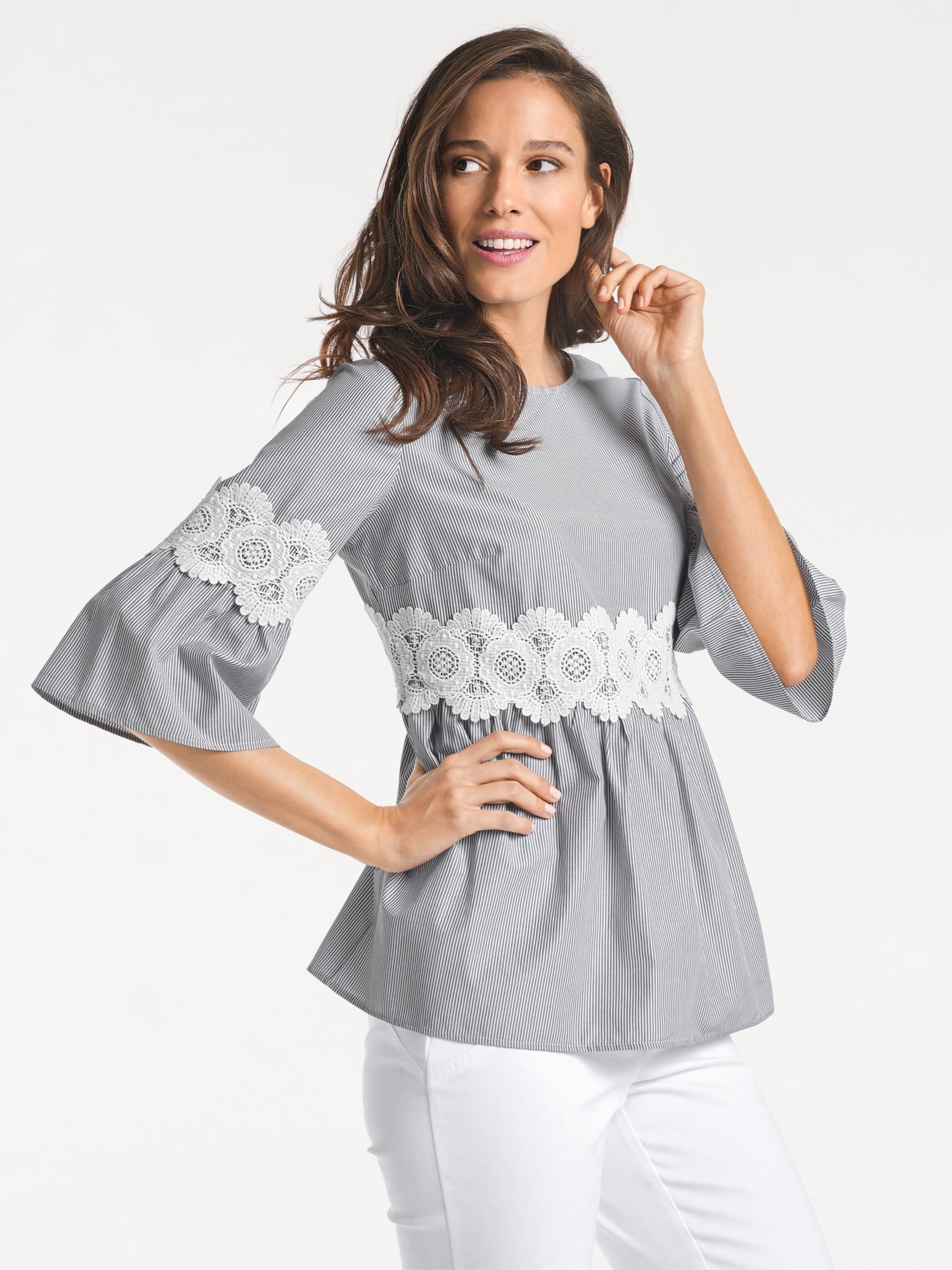 Damenmode Blusen Linea Tesini Streifenbluse in grau-weiß Damenmode Blusen Linea Tesini Streifenbluse in grau-weiß