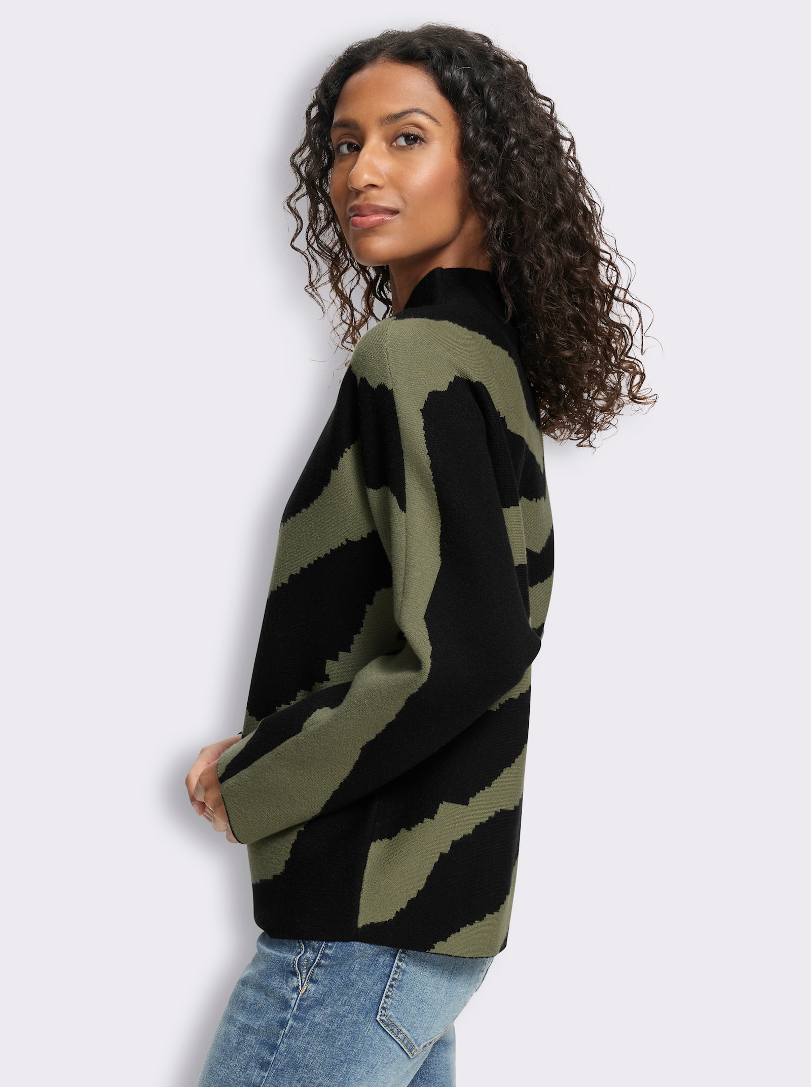 heine Pullover mit Zebramuster - khaki-schwarz-gemustert
