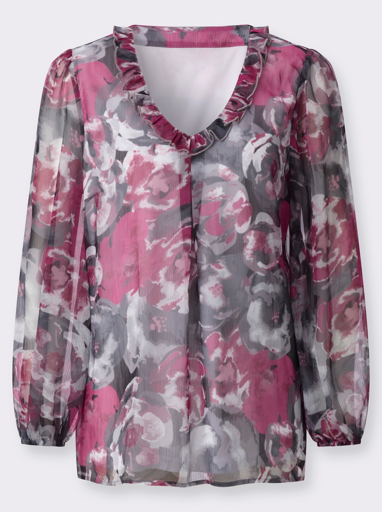 Tunika mit Volant - dunkelrot-schwarz-bedruckt