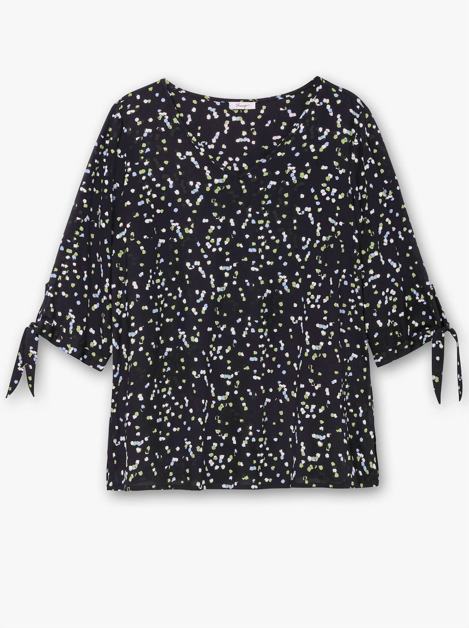 sheego Tunika mit Bindeband am Ärmel - schwarz-gemustert