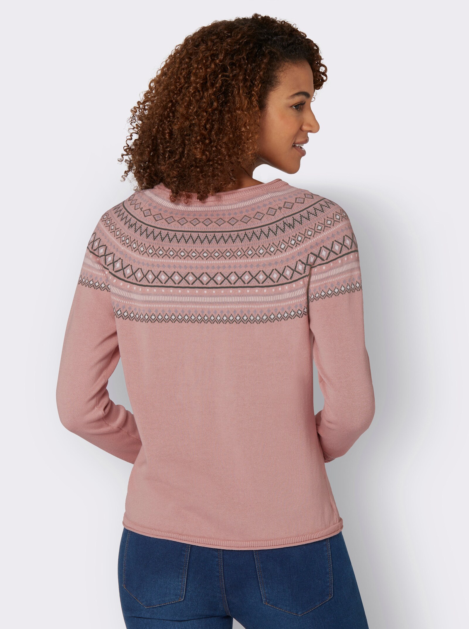 Norwegerpullover aus reiner Baumwolle - rosé-gemustert