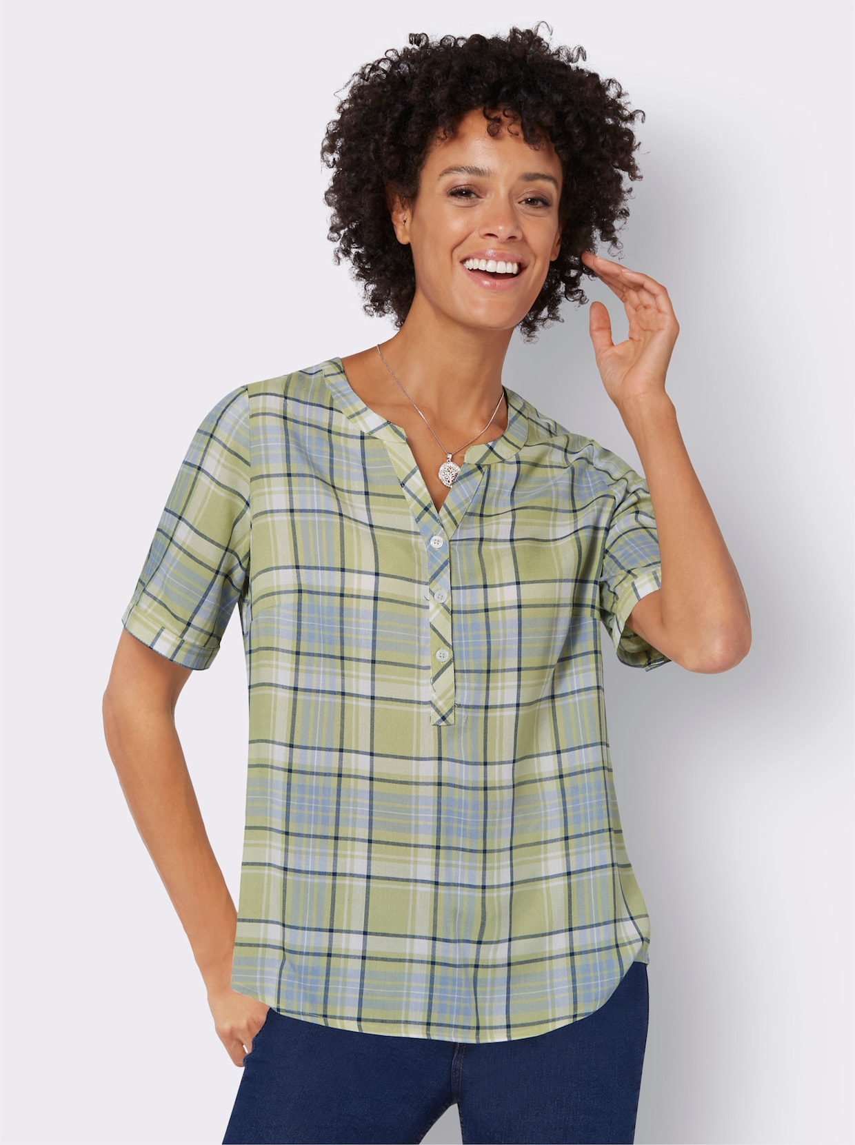 Karobluse - lindgrün-bleu-kariert