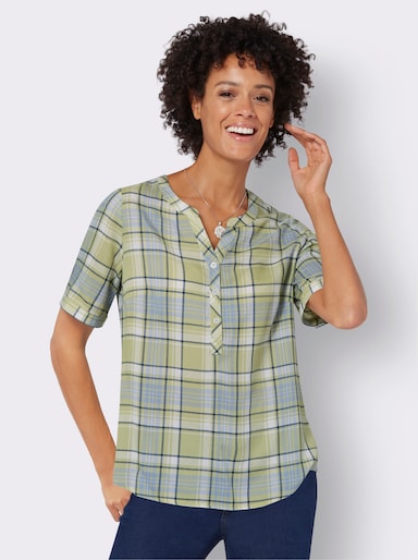 Karobluse in Schlupfform - lindgrün-bleu-kariert