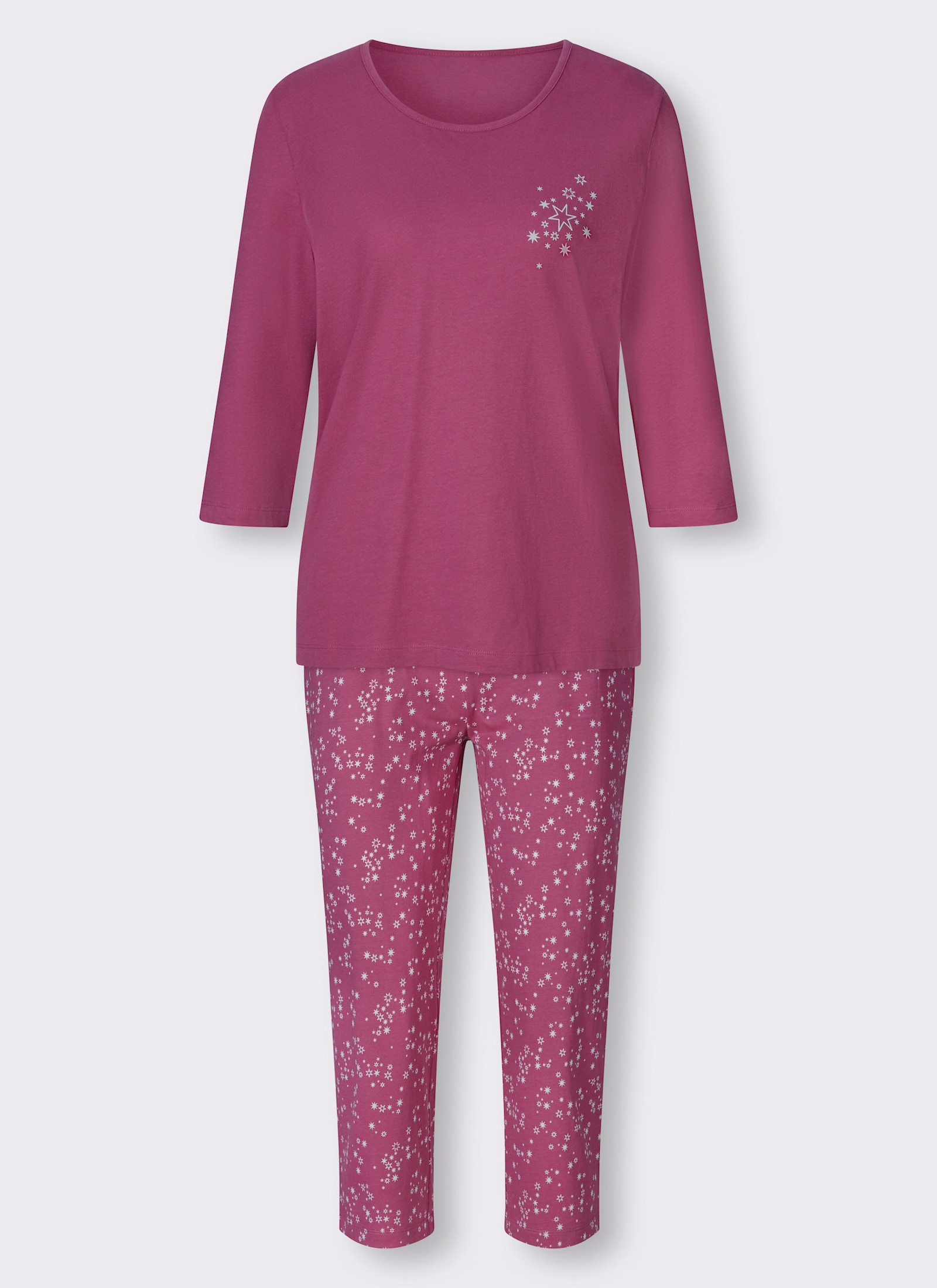 wäschepur Schlafanzüge mit 3/4-Arm und -Hose - mittelblau-ecru + erika-ecru