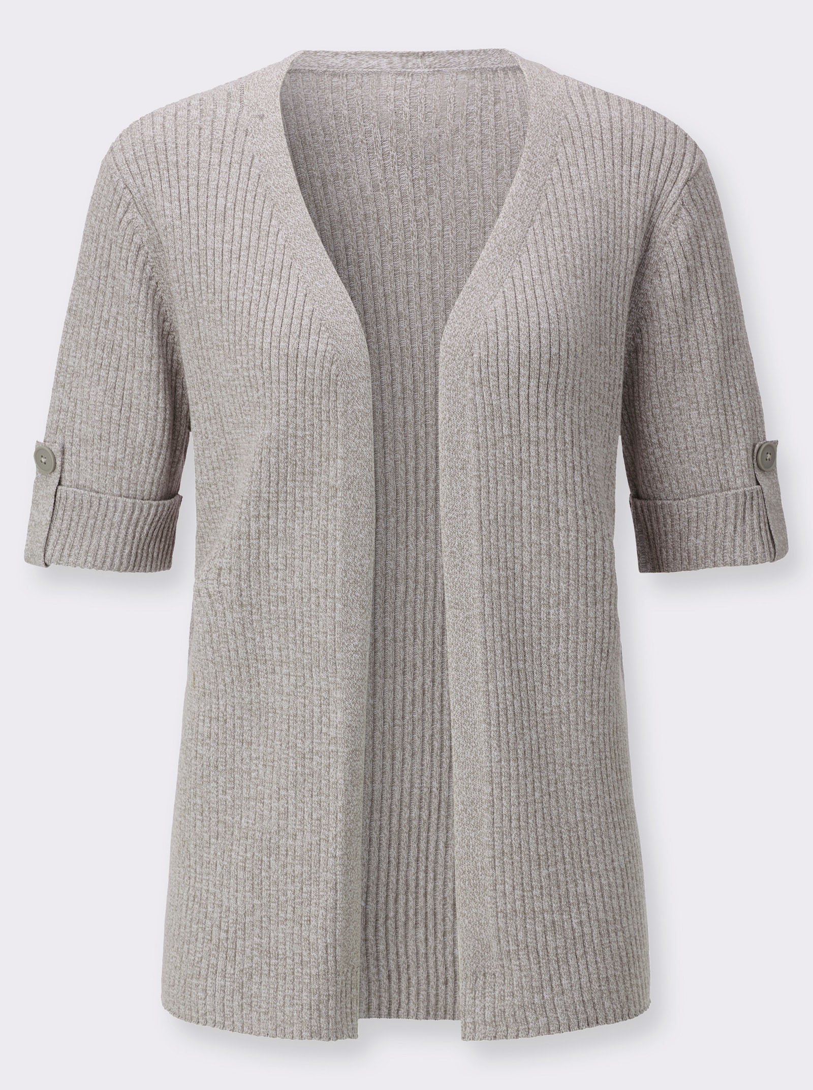 Vest van gemêleerd garen, onderhoudsarm - taupe/wit gemêleerd