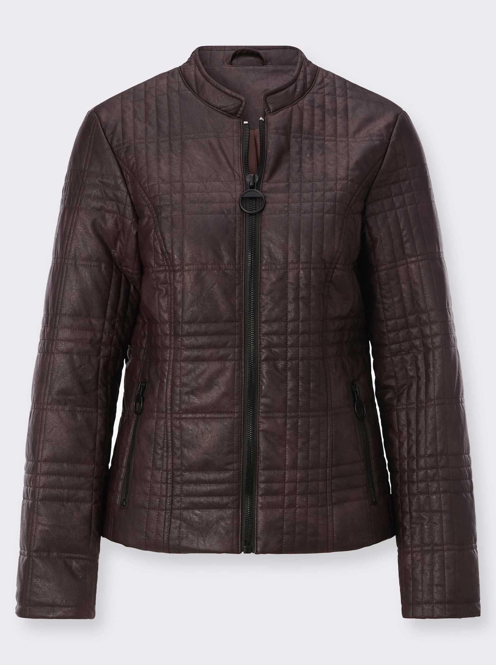 Mainpol Lederimitat-Blazer mit Reißverschluss-Taschen - schoko-bedruckt