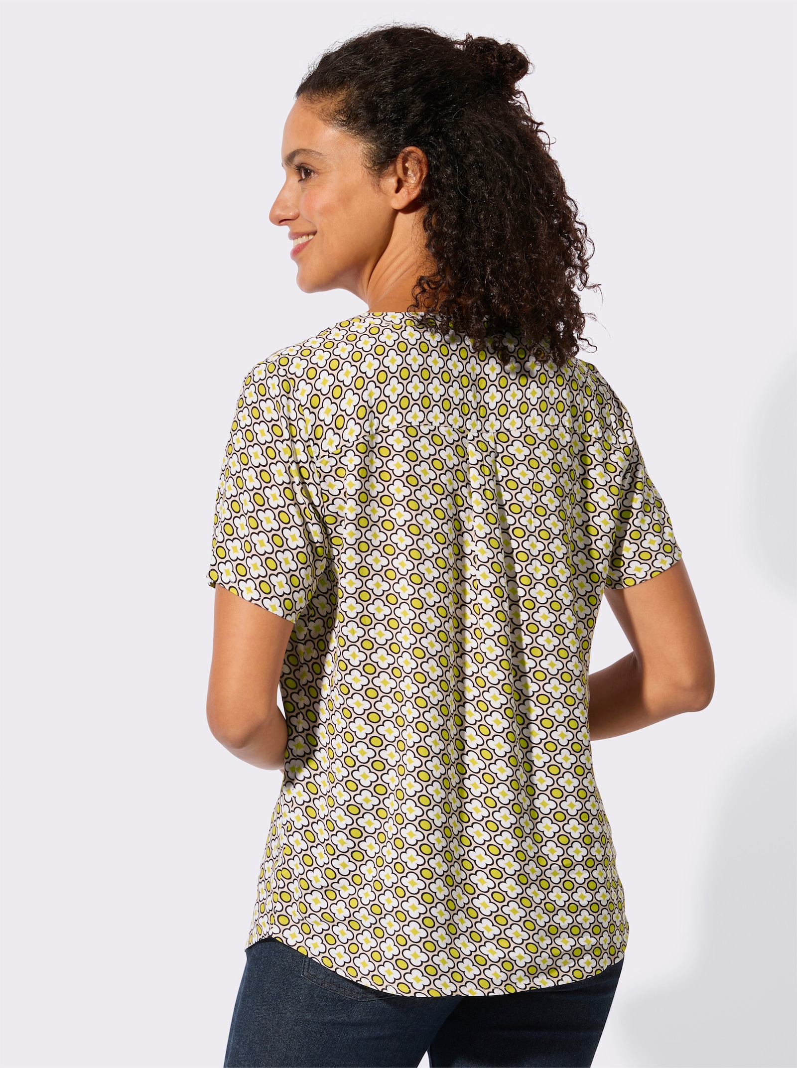 Kurzarmbluse in Schlupfform - sand-limone-bedruckt