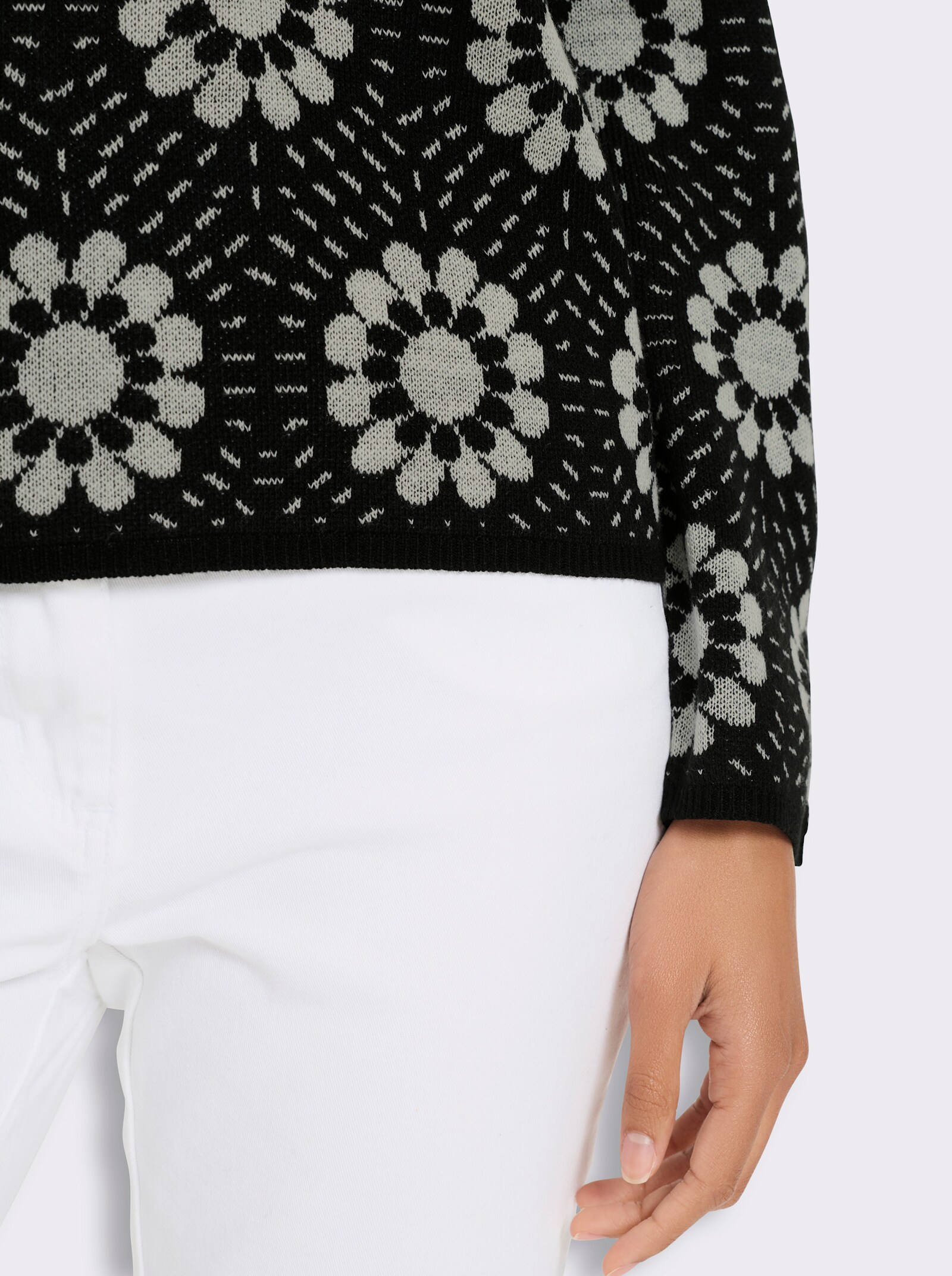 Jacquard-Pullover mit Blumen-Muster - schwarz-champagner-gemustert