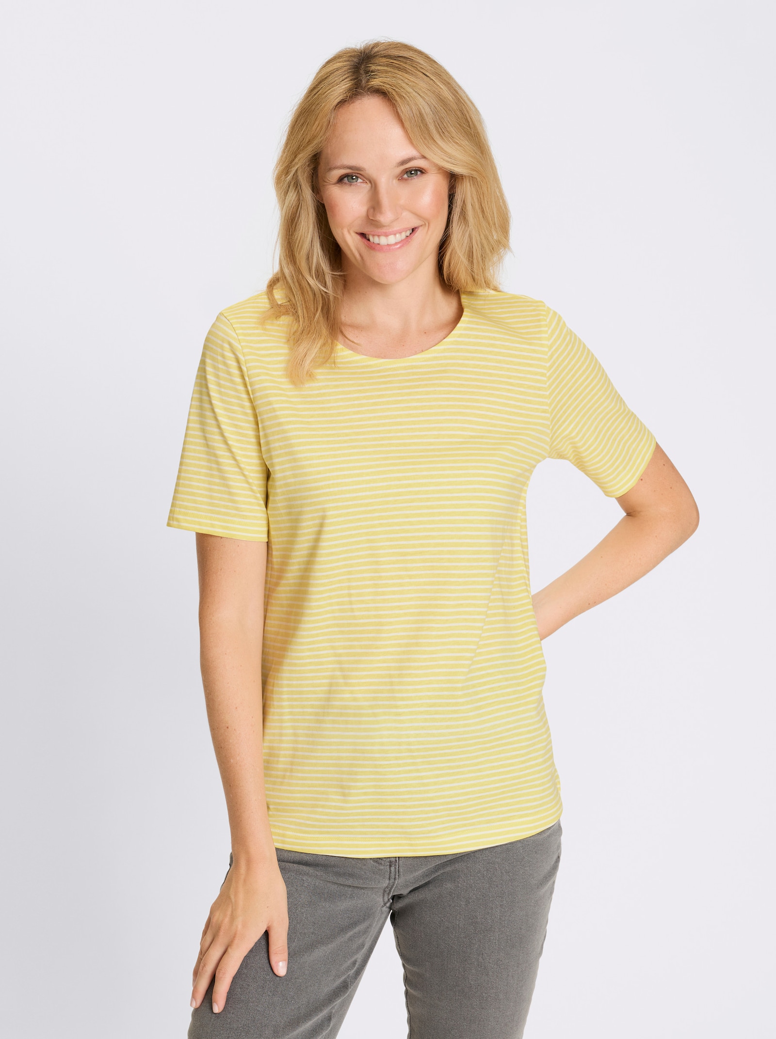 Ringelshirt aus reiner Baumwolle - zitrone-ecru-geringelt