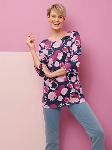 Longshirt mit 3/4-Ärmeln, Baumwolle - altrosa-malve-bedruckt