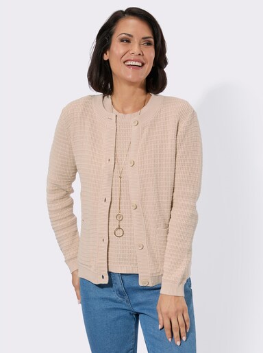 Twin-Set mit gerippten Abschlüssen - elfenbein