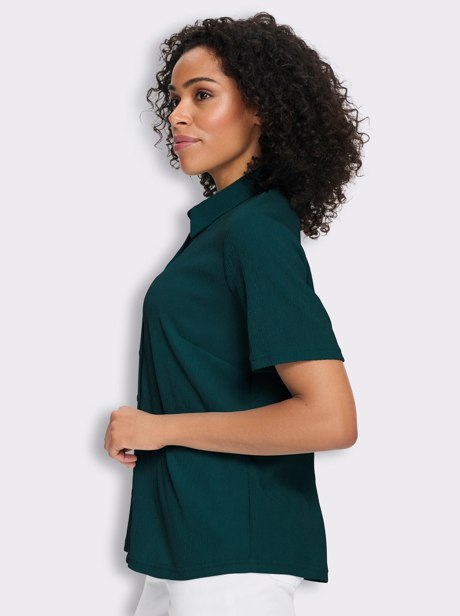 Blouse met plooien en korte mouwen - petrol