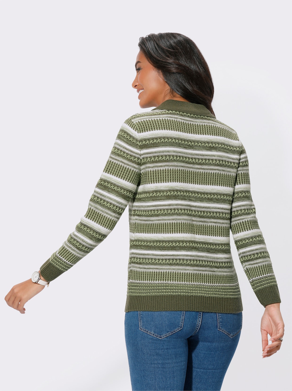 Polopullover - kaki/ecru gedessineerd