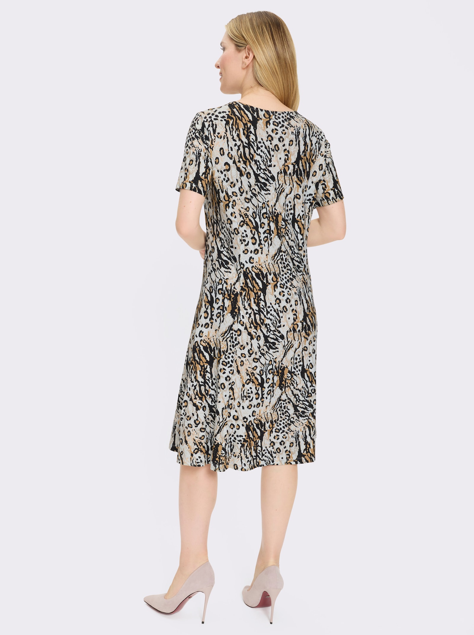 Jerseykleid mit Animal-Print - ecru-schwarz-bedruckt