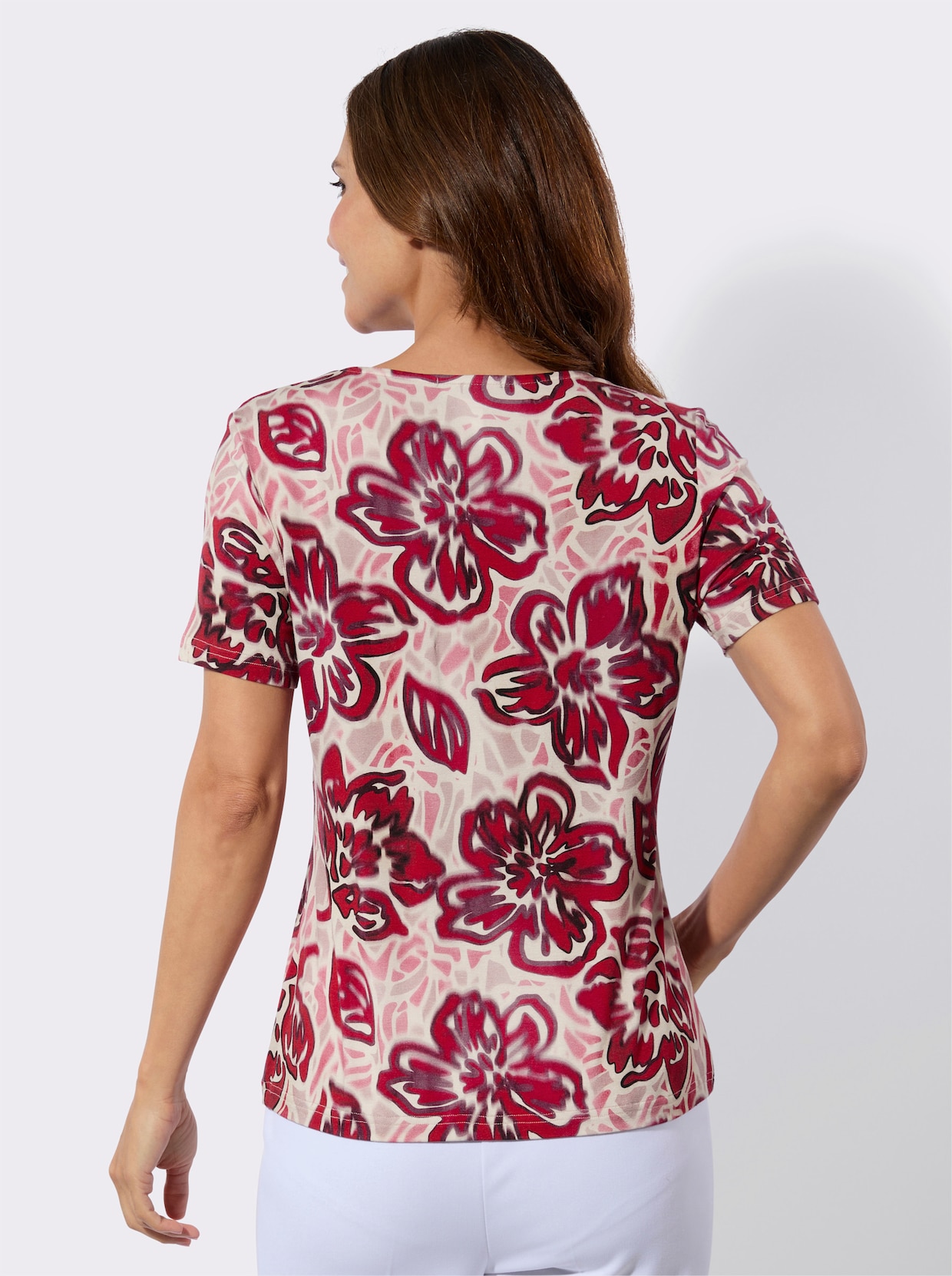 Kurzarmshirt - rot-burgund-bedruckt
