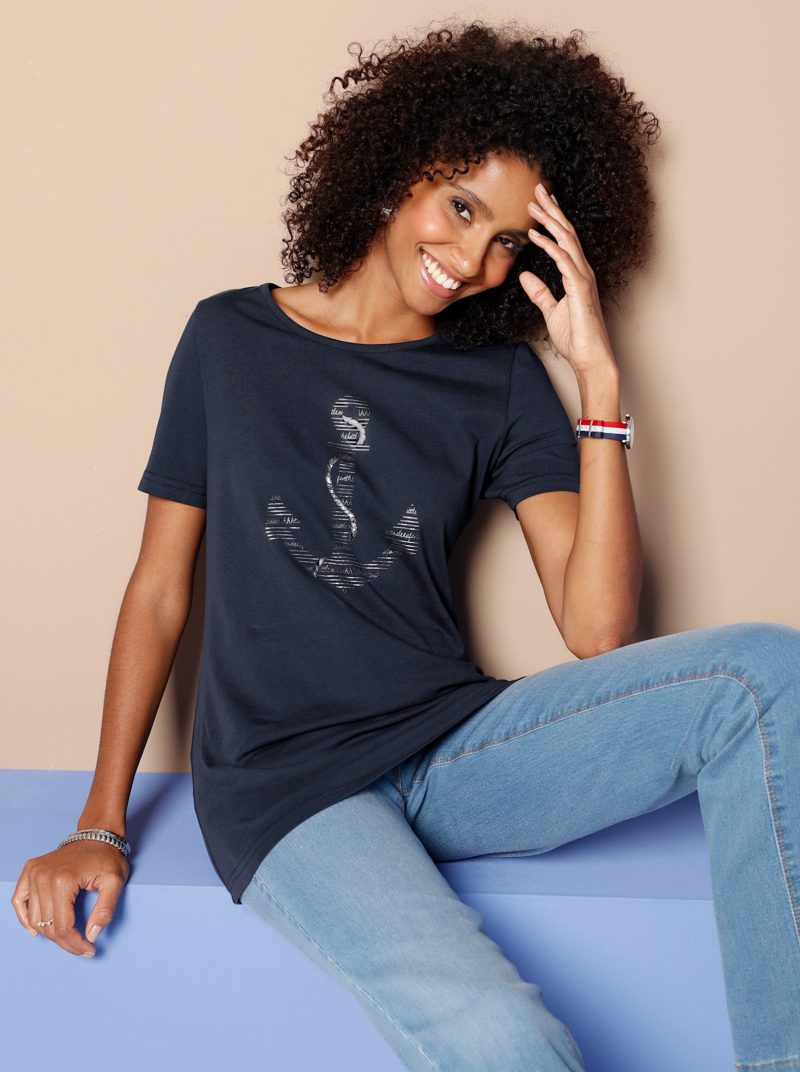 Kurzarmshirt im Anker-Dessin - marine