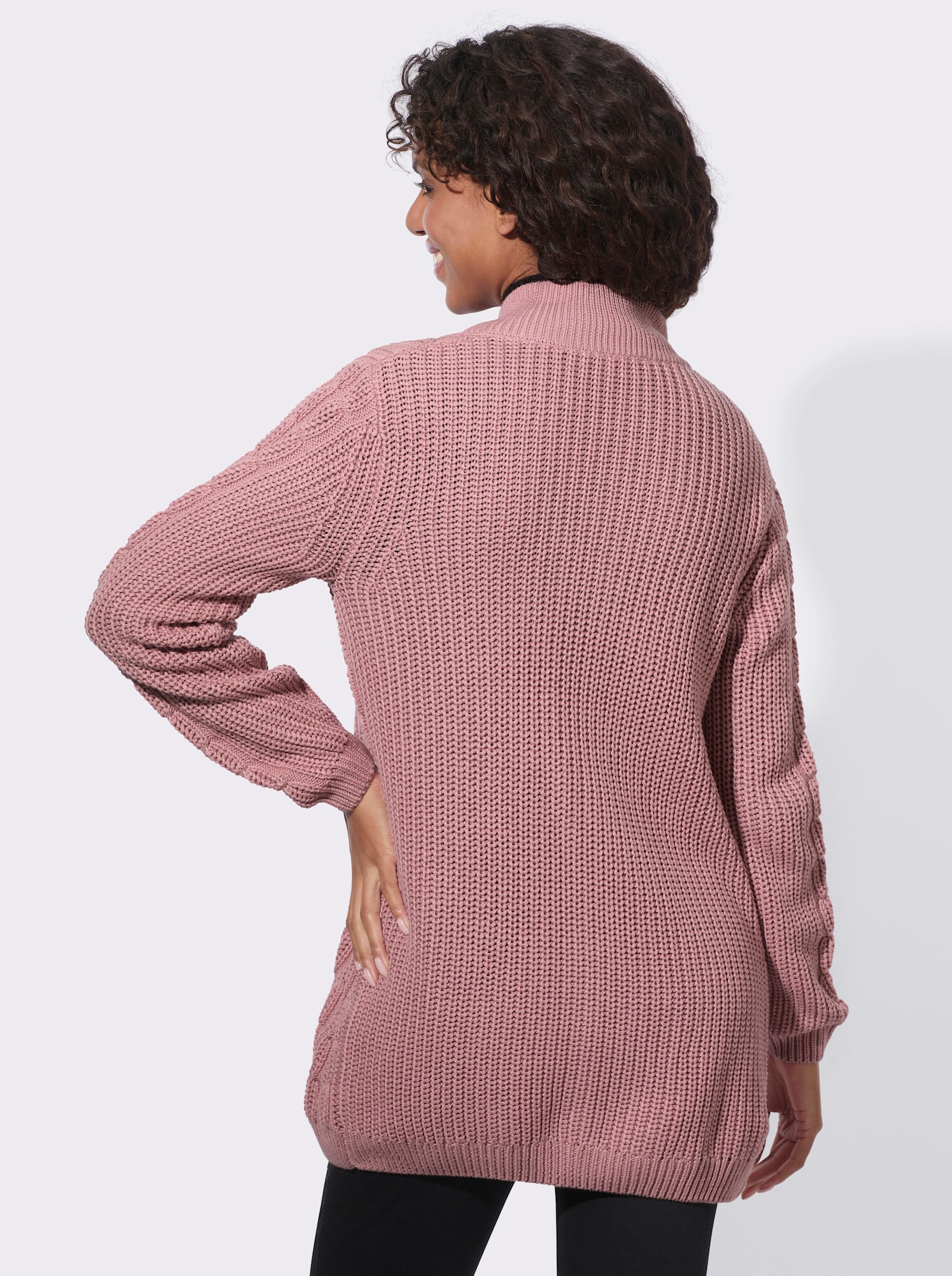  Longstrickjacke mit Zopfmuster - hortensie