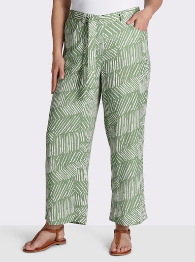 sheego 7/8-Hose mit Alloverprint und Bindegürtel - eucalyptus-ecru-bedruckt