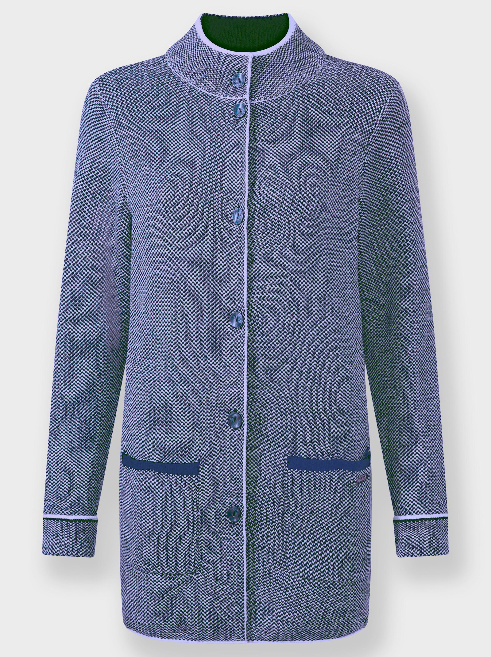 Jacquardstrickjacke mit Stehkragen - royalblau-ecru-meliert