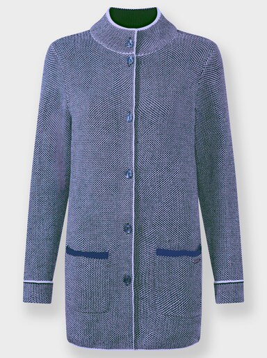 Jacquardstrickjacke mit Stehkragen - royalblau-ecru-meliert