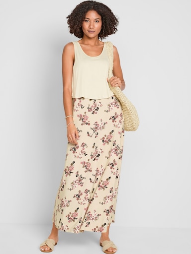 Jerseykleid in 2-in-1-Optik - ecru-rosenquarz-bedruckt
